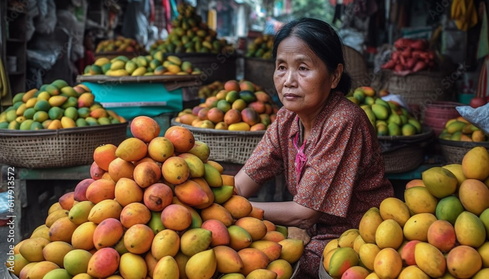 Fresh fruits and vegetables sold by Asian market vendors outdoors generated by AI Fresh fruits and vegetables sold by Asian market vendors outdoors generated by AI