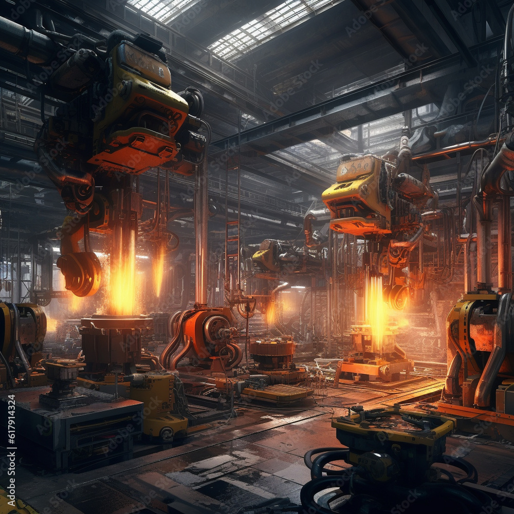 Hot shop of a metallurgical plant. AI generated