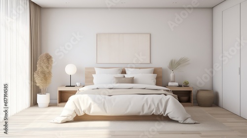 Fototapeta Naklejka Na Ścianę i Meble -  White bedroom interior. Earth tones design. 3d rendering