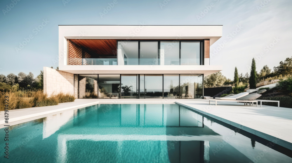 Fototapeta premium Modern villa with swimming pool. Generative AI