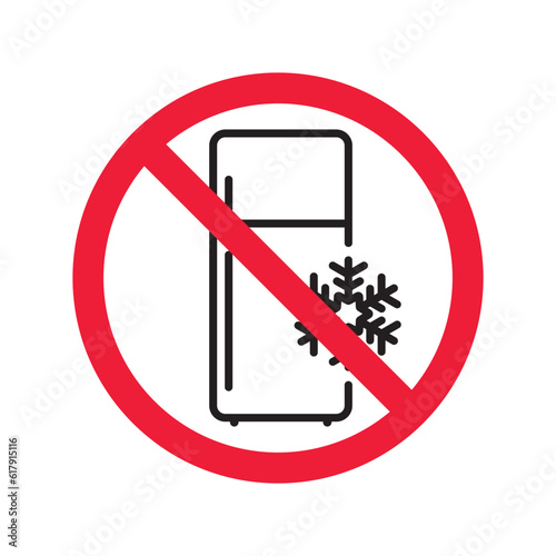 Forbidden Prohibited Warning, caution, attention, restriction label danger. No Refrigerator vector icon. Frig flat sign design. Do not use Freezer symbol pictogram. Frig icon. Refrigerator sign UX UI 