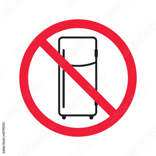 Forbidden Prohibited Warning, caution, attention, restriction label danger. No Refrigerator vector icon. Frig flat sign design. Do not use Freezer symbol pictogram. Frig icon. Refrigerator sign UX UI 