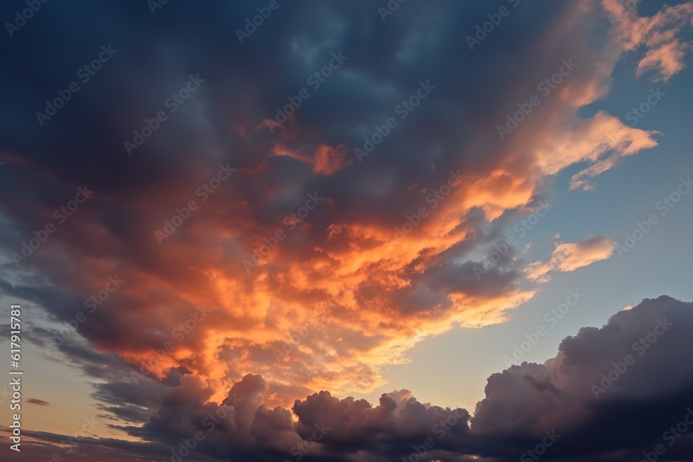 a sunset with blue clouds is seen over a field