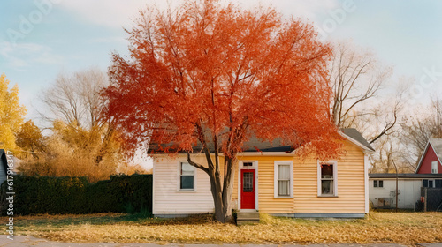 Minimalist Wooden House with Self-Sustaining Tree - generative ai