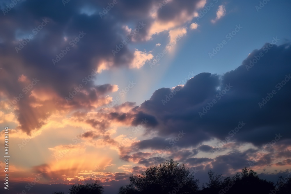 the sun rays shining against the looming clouds. AI Generated the sun rays shining against the looming clouds. AI Generated