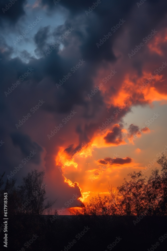 Fototapeta premium sun rays coming down through a cloudy sky. AI Generated