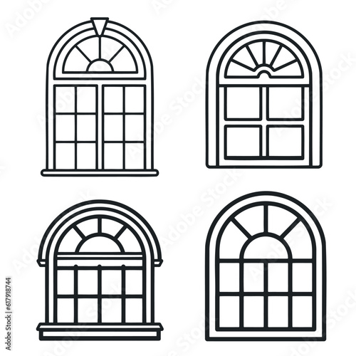 Set o retro windows isolated on white background. Hand drawing illustration.