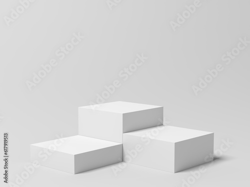 Product display. Display plinths. Stand. White color. 3d illustration.