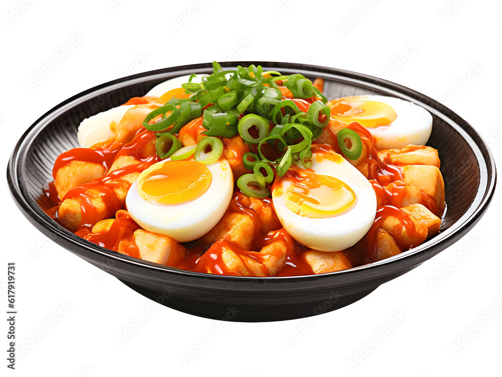 Tteokbokki (Spicy Rice Cakes) isolated, Popular korean street food