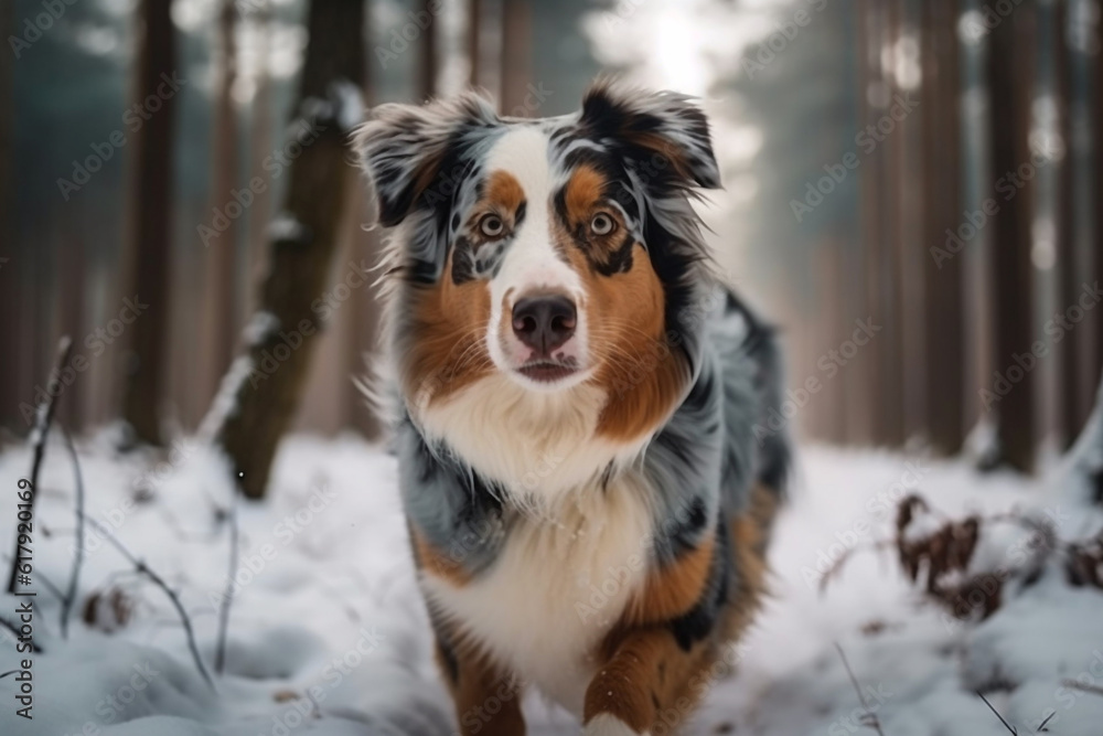 Australian Shepherd in Full Flight as It Runs Towards the Camera ai generation High quality photo Australian Shepherd in Full Flight as It Runs Towards the Camera ai generation High quality photo