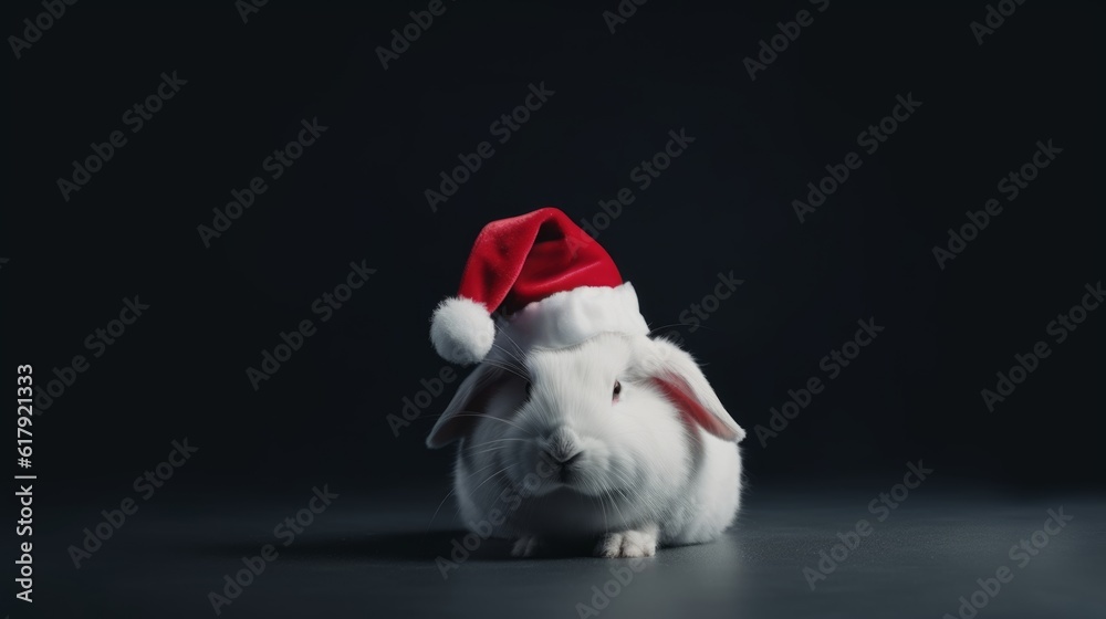 Hoppy Holidays: Rabbit in a Santa Hat Brings Yuletide Cheer with Fluffy Charm