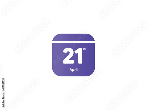 21th April calendar date month icon with gradient color, flat design style vector illustration