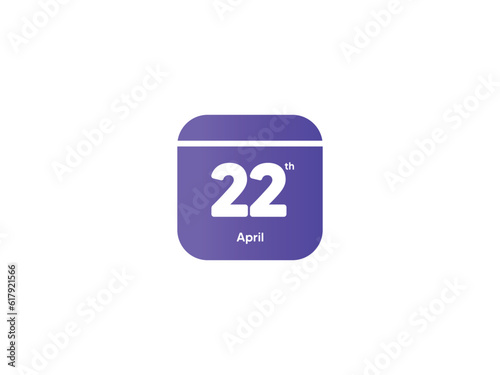 22th April calendar date month icon with gradient color, flat design style vector illustration
