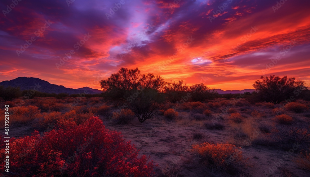 Silhouette of majestic mountain range against dramatic purple twilight sky generated by AI Silhouette of majestic mountain range against dramatic purple twilight sky generated by AI