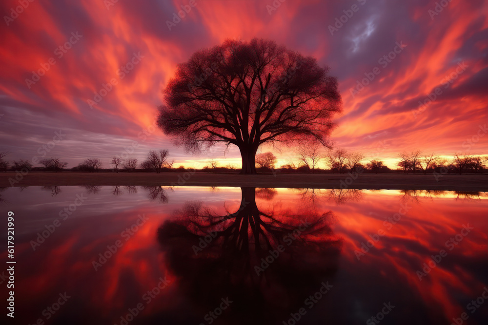 Fototapeta premium A capture of a radiant sunrise or sunset over a breathtaking landscape, symbolizing hope, renewal, and the promise of a bright future