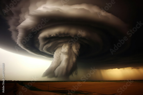 Slika na platnu A capture of a powerful waterspout forming over the ocean, displaying the conver