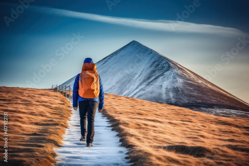 A photograph of a brave mountaineer climbing the steep slopes of an active volcano, highlighting the determination and courage required to conquer such challenging terrain in