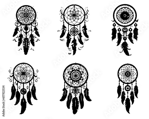 black dream catcher on white background, boho style, generative AI