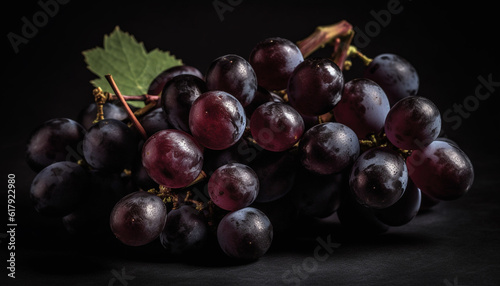 Juicy grape bunch, ripe and fresh, nature sweet refreshment generated by AI