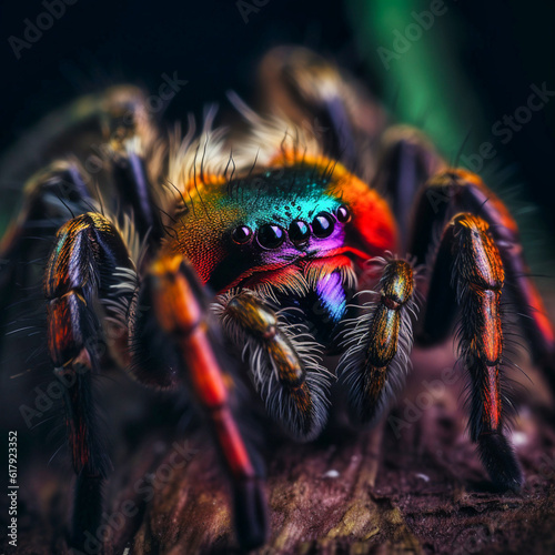 Macro photography of a beautiful colorful tarantul, Generative AI photo