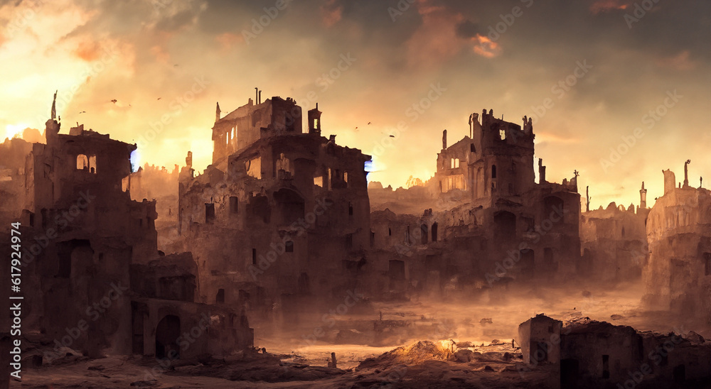 Obraz premium amazing ruined destroyed city in high definition