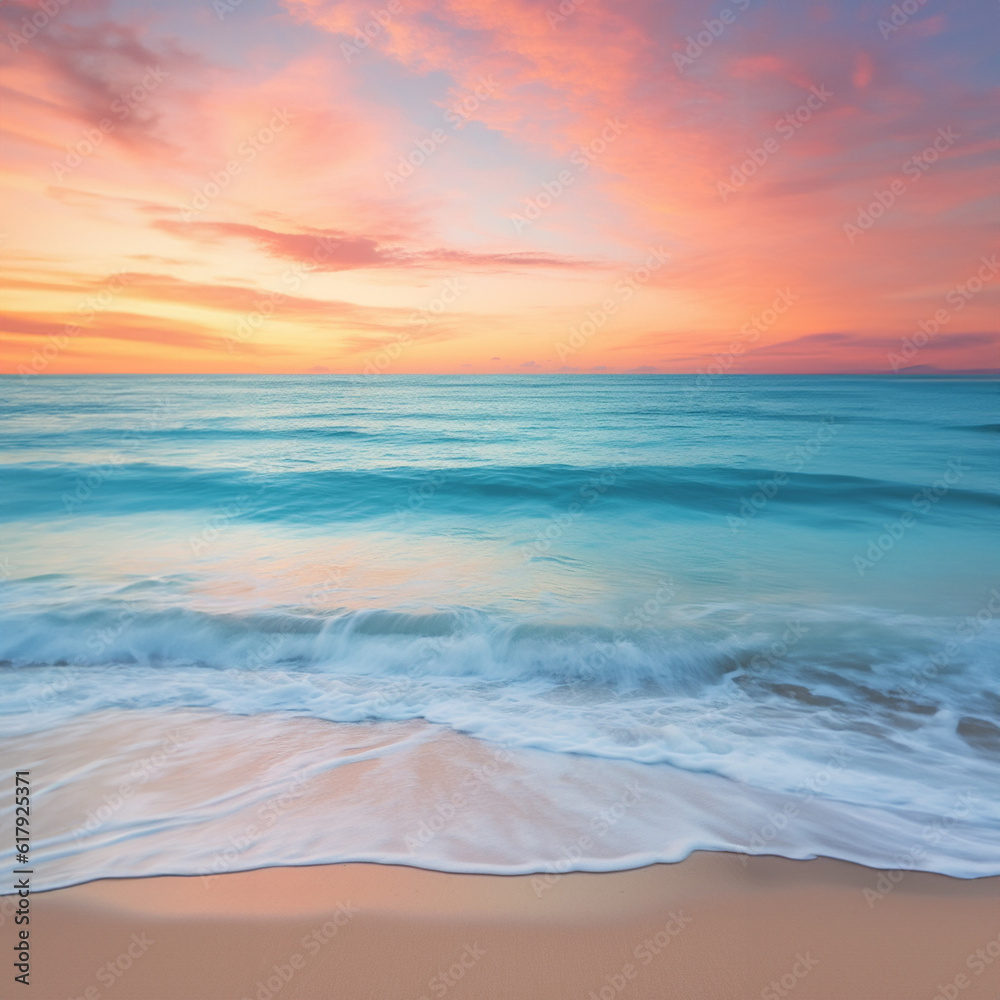 sunset on the beach with blue water