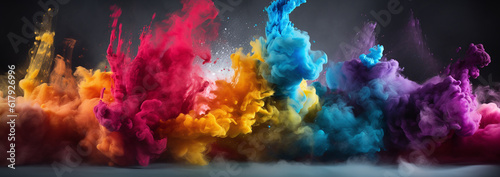 Obraz na płótnie various brightly colored paint flowing in the air, explosive pigmentation, bold primary colors.. Generative AI w salonie