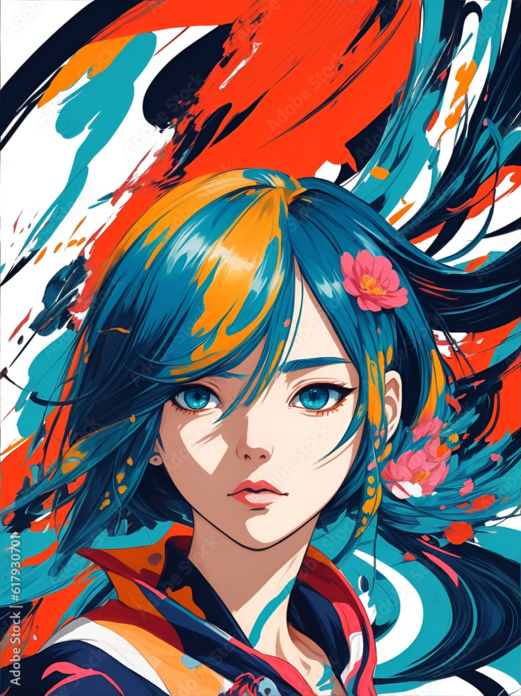 Naklejka premium Beautiful anime girl. AI generated illustration