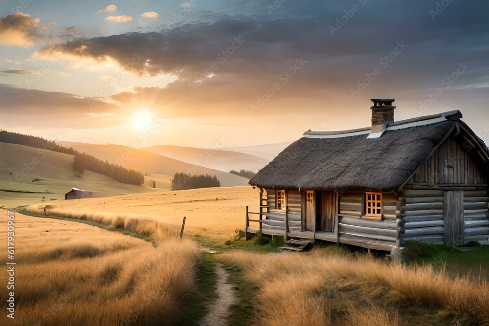 sunset in the village generated Ai. sunset in the village generated Ai.