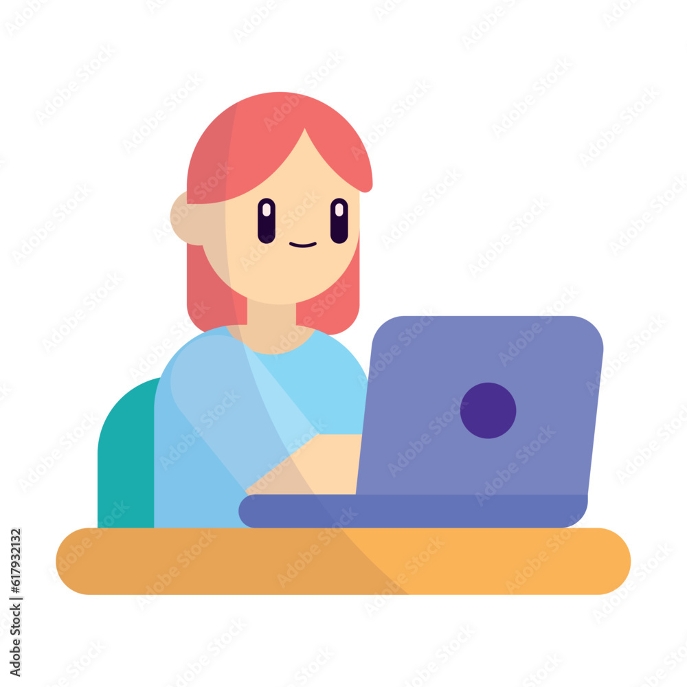 Isolated cute girl working with a laptop Cute office icon Vector illustration Isolated cute girl working with a laptop Cute office icon Vector illustration