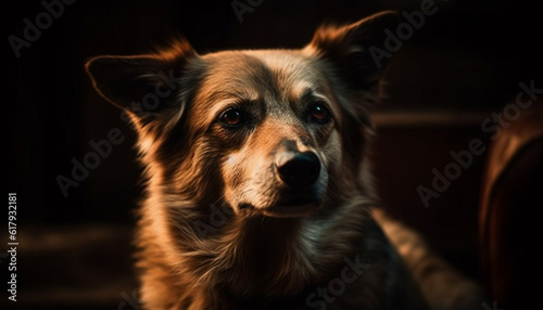 Portrait of cute purebred puppy sitting outdoors  looking at camera generated by AI