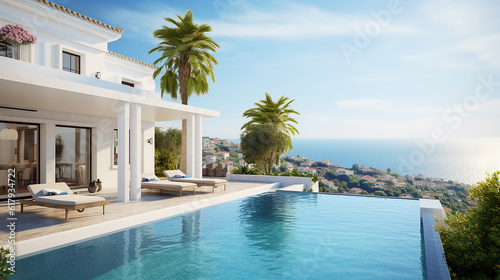 Casa branca mediterrânea tradicional com piscina