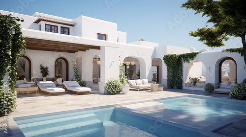 Casa branca mediterrânea tradicional com piscina © Alexandre