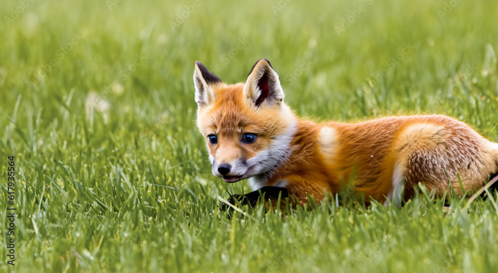 beautiful amazing baby fox in the middle of nature by day in high definition