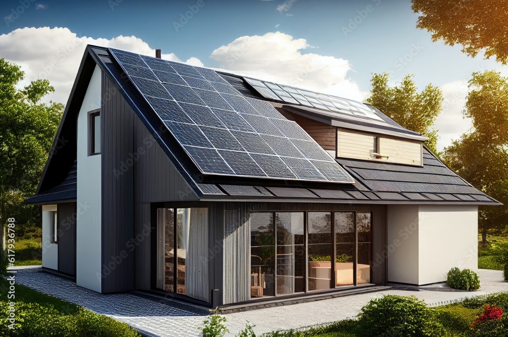 Solar Energy On Homes Concept Backdrop Generative AI Solar Energy On Homes Concept Backdrop Generative AI