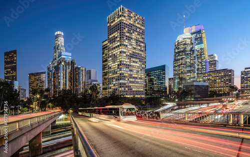 Los Angeles Downtown buss with motion blur