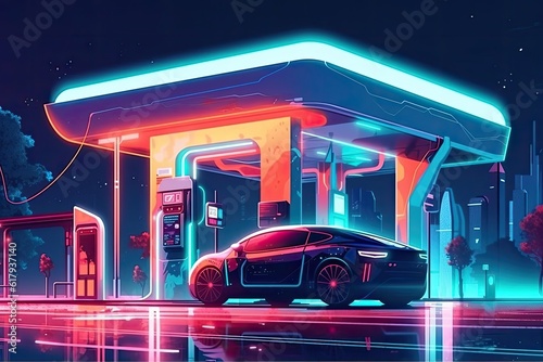 Electric Car Renewable Energy Concept Background Generative AI photo