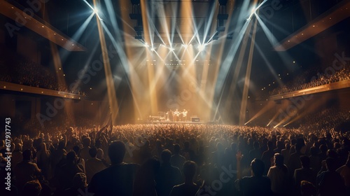 crowd at a concert with bright light