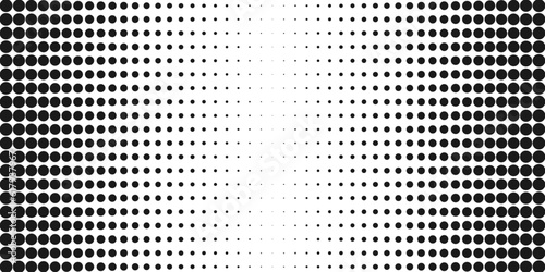 Halftone dotted gradient. Abstract black and white geometric horizontal background