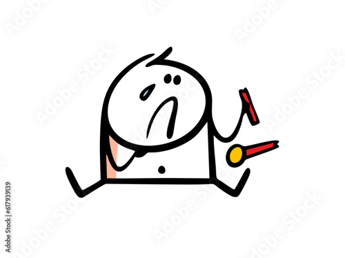 Baby is holding a broken rattle in his hand and crying with grief. Vector illustration of a frustrated child and a spoiled game.