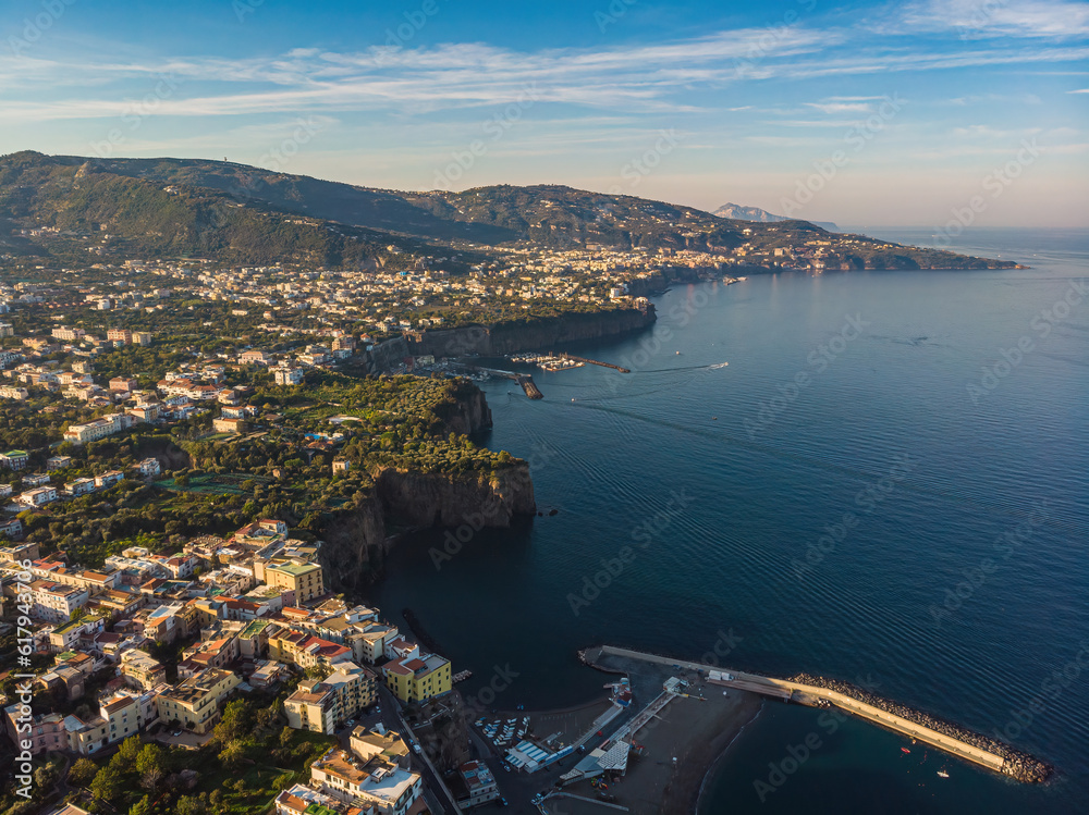 Amazing summer view from flying drone of Meta, comune in the Metropolitan City of Naples, Campania region, Italy, Europe. Amazing summer view from flying drone of Meta, comune in the Metropolitan City of Naples, Campania region, Italy, Europe.