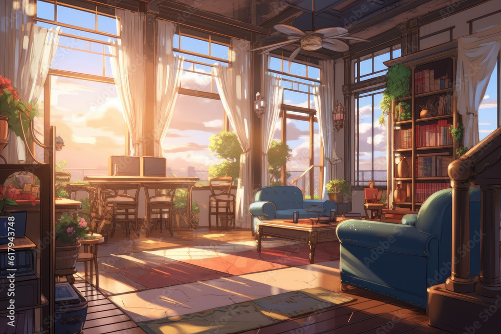 Living room background anime deals