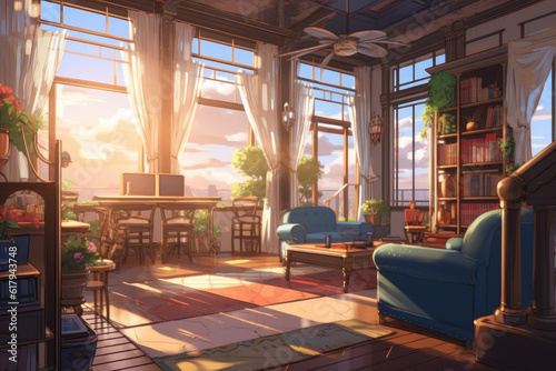 HM: Living Room, house, home, bonito, door, sweet, nice, anime, couch,  beauty, HD wallpaper | Peakpx