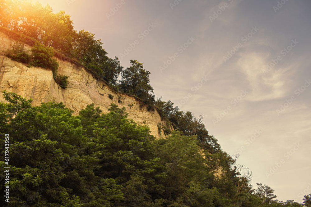 Wall made of sand, sand cliff. High quality photo