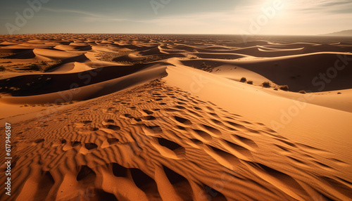 Tranquil sunset over majestic sand dunes in remote Africa generated by AI
