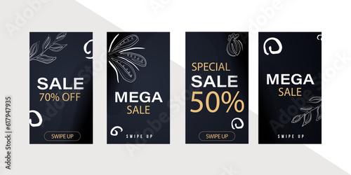 Social media story design templates.Social Media Post Template.Vector background for publishing stories on social networks.Easy design stories, banners, publications.Stylish set. sale.botanical design