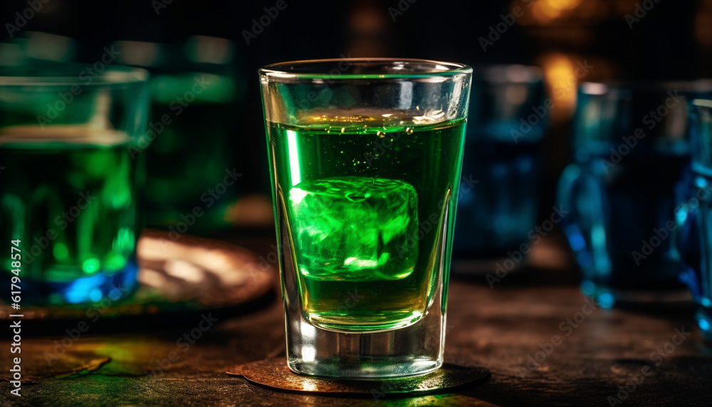 A refreshing cocktail with whiskey and lime on a green table generated by AI A refreshing cocktail with whiskey and lime on a green table generated by AI