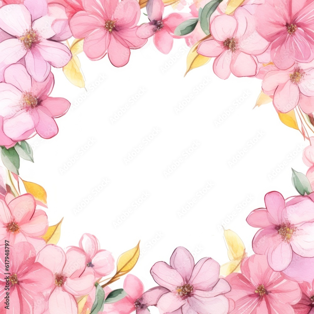 Fototapeta premium Floral watercolor frame. Illustration AI Generative.