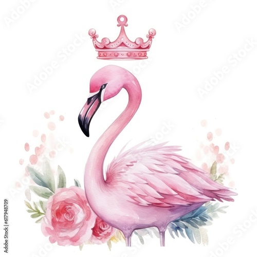 Cute watercolor swan princess. Illustration Generative AI.