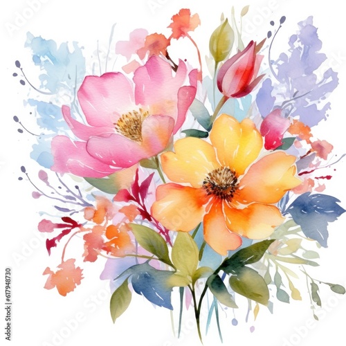 Watercolor floral background. Illustration AI Generative.